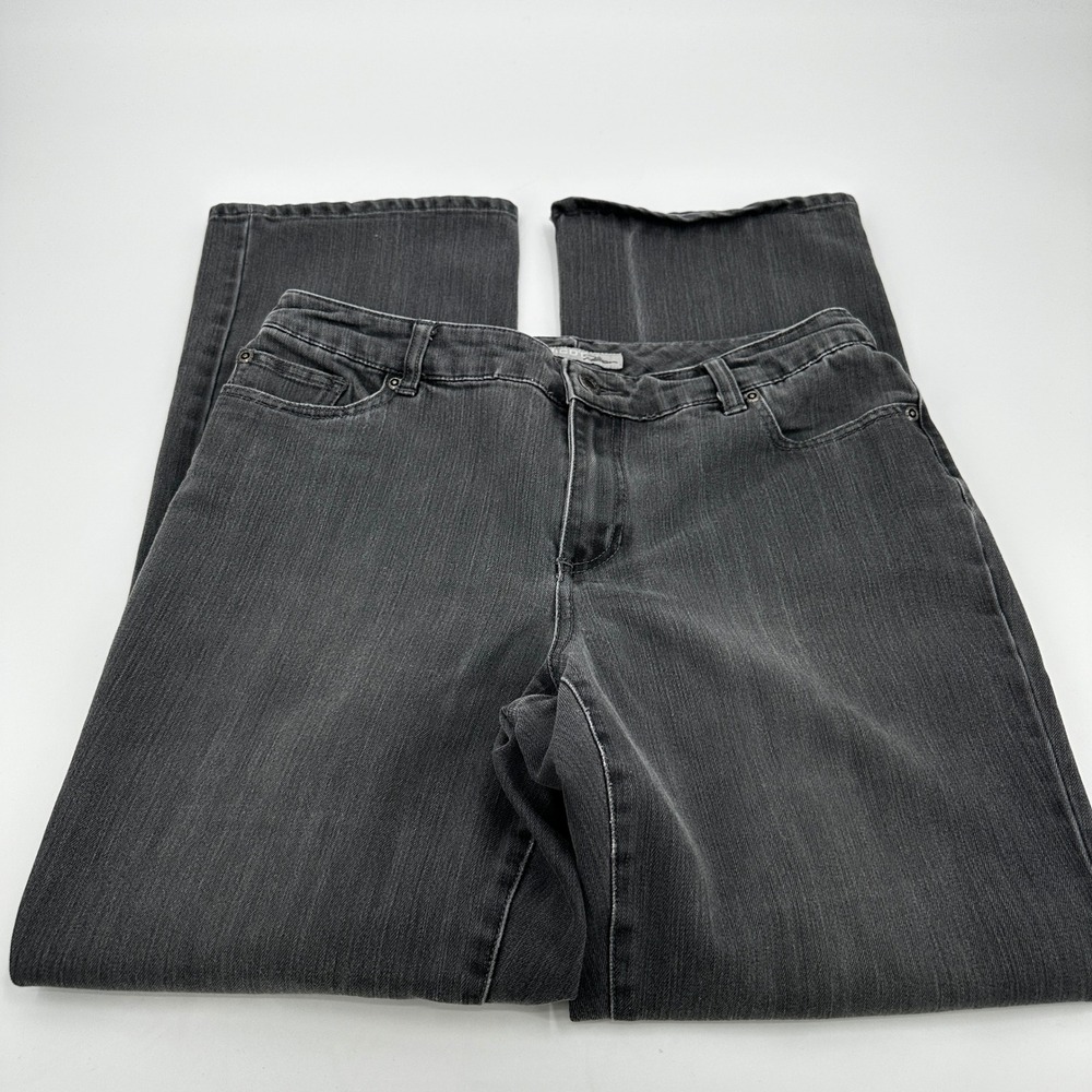 Chicos Platinum Jeans Womens Sz Medium Regular‎ Faded Black Straight Leg Stretch - Picture 2 of 9